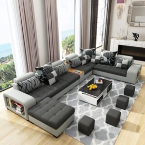 Furnista Modern Luxury U-Shaped Sectional Fabric 7 Seater Living Room Sofas Lounge Sofa Set Furniture